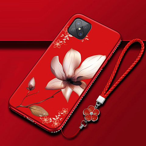 Custodia Silicone Gel Morbida Fiori Cover S01 per Oppo Reno4 Z 5G Rosso Rosa