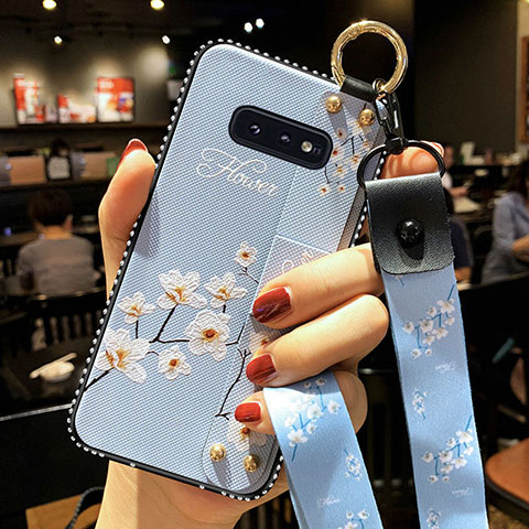 Custodia Silicone Gel Morbida Fiori Cover S01 per Samsung Galaxy S10e Cielo Blu