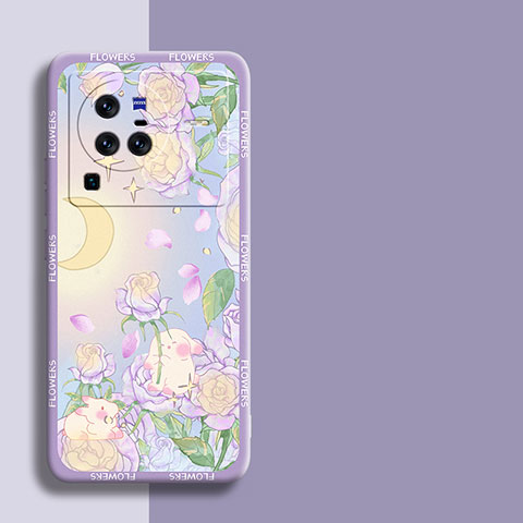 Custodia Silicone Gel Morbida Fiori Cover S01 per Vivo X80 Pro 5G Lavanda