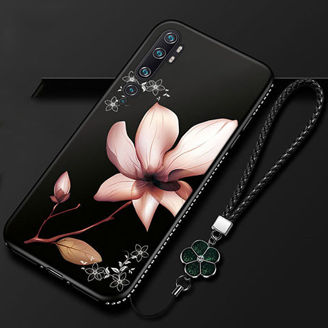 Custodia Silicone Gel Morbida Fiori Cover S01 per Xiaomi Mi Note 10 Pro Marrone