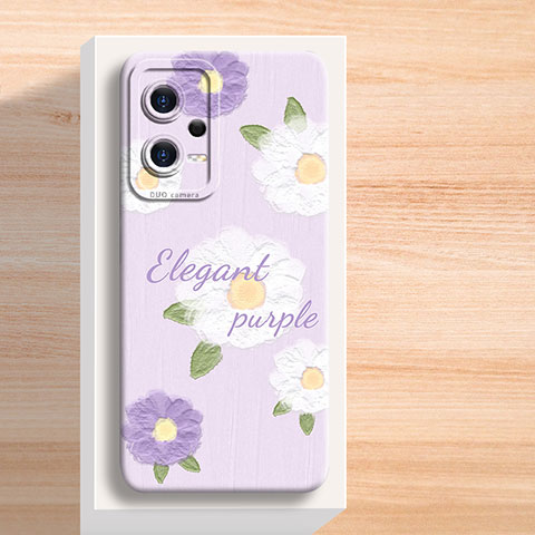 Custodia Silicone Gel Morbida Fiori Cover S01 per Xiaomi Poco X5 5G Viola