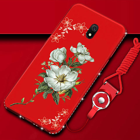 Custodia Silicone Gel Morbida Fiori Cover S02 per Xiaomi Redmi 8A Rosso