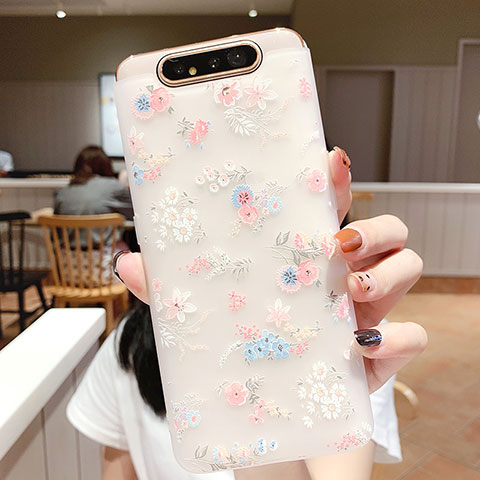 Custodia Silicone Gel Morbida Fiori Cover S03 per Samsung Galaxy A90 4G Rosa