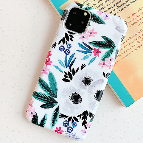 Custodia Silicone Gel Morbida Fiori Cover S06 per Apple iPhone 11 Pro Ciano