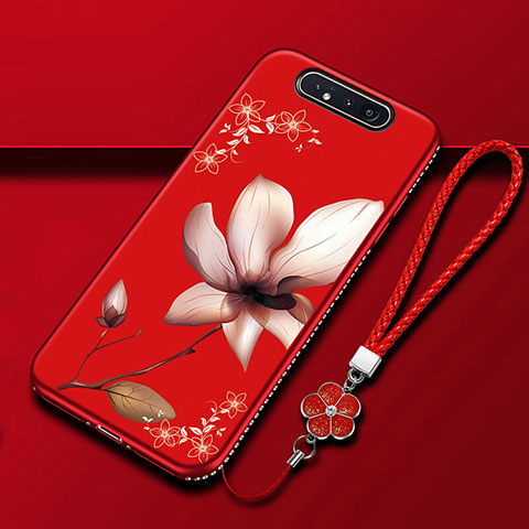 Custodia Silicone Gel Morbida Fiori Cover S06 per Samsung Galaxy A90 4G Rosso Rosa