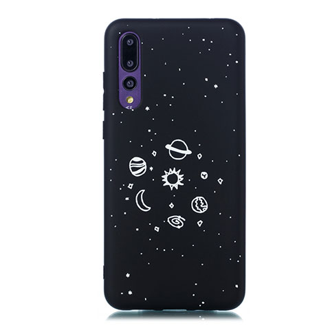 Custodia Silicone Gel Morbida Mistica Luna Stelle Cover per Huawei P20 Pro Nero