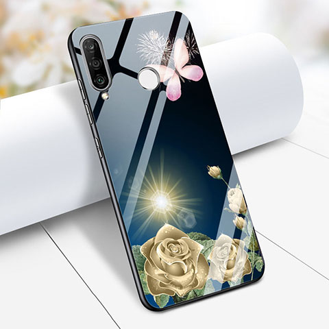 Custodia Silicone Laterale Fiori Specchio Cover M01 per Huawei P30 Lite XL Blu