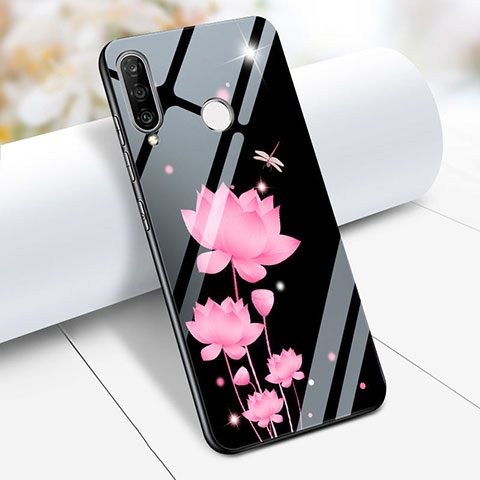 Custodia Silicone Laterale Fiori Specchio Cover per Huawei P30 Lite XL Rosa