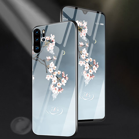 Custodia Silicone Laterale Fiori Specchio Cover per Huawei P30 Pro New Edition Cielo Blu