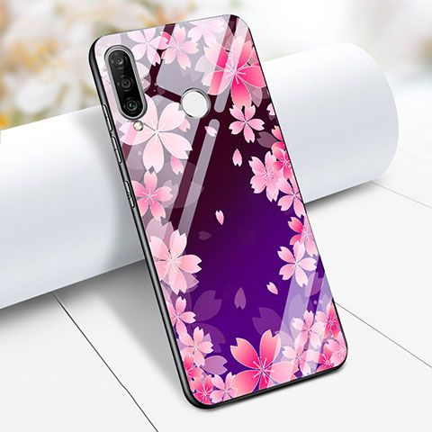 Custodia Silicone Laterale Fiori Specchio Cover S01 per Huawei P30 Lite XL Viola