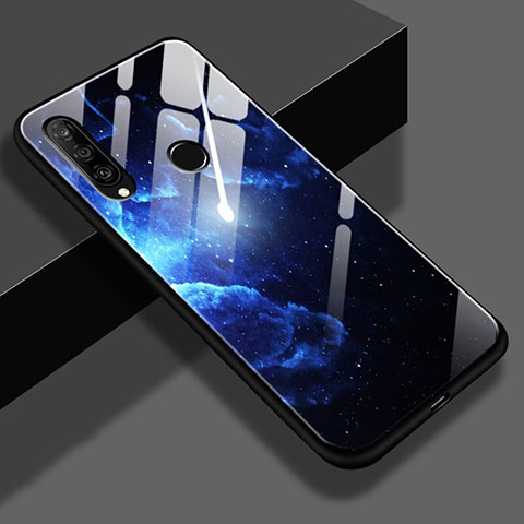 Custodia Silicone Laterale Mistica Luna Stelle Specchio Cover per Huawei Nova 4e Blu