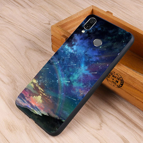 Custodia Silicone Laterale Mistica Luna Stelle Specchio Cover S01 per Huawei Honor 10 Lite Blu