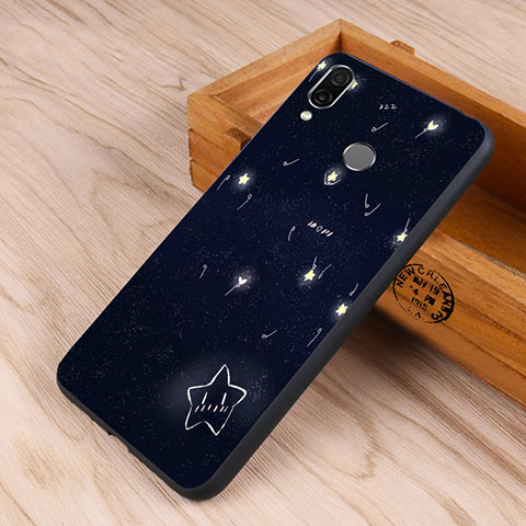 Custodia Silicone Laterale Mistica Luna Stelle Specchio Cover S01 per Huawei Honor 10 Lite Nero