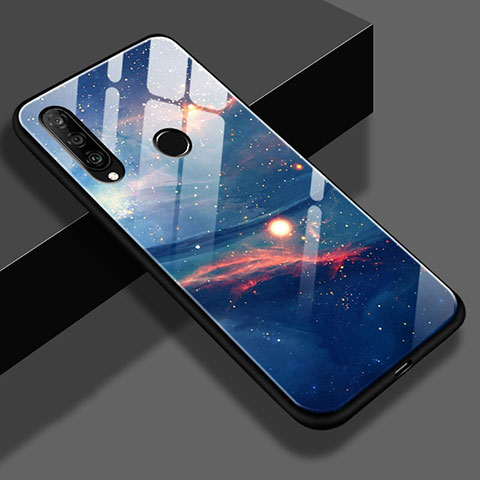 Custodia Silicone Laterale Mistica Luna Stelle Specchio Cover S02 per Huawei P30 Lite XL Blu