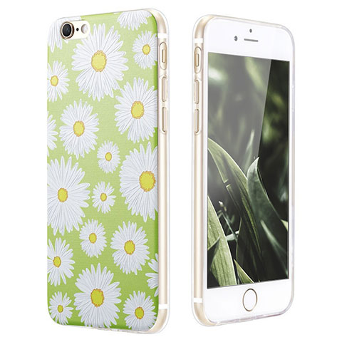 Custodia Silicone Morbida Fiori per Apple iPhone 6 Plus Verde