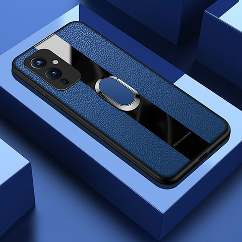 Custodia Silicone Morbida In Pelle Cover con Magnetico Anello Supporto PB1 per OnePlus 9 5G Blu