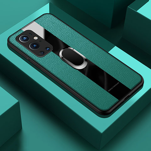 Custodia Silicone Morbida In Pelle Cover con Magnetico Anello Supporto PB1 per OnePlus 9 Pro 5G Verde