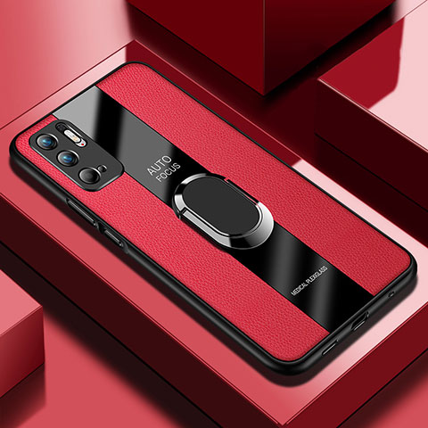 Custodia Silicone Morbida In Pelle Cover con Magnetico Anello Supporto PB1 per Xiaomi POCO M3 Pro 5G Rosso