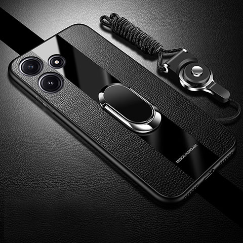 Custodia Silicone Morbida In Pelle Cover con Magnetico Anello Supporto PB1 per Xiaomi Poco M6 Pro 5G Nero