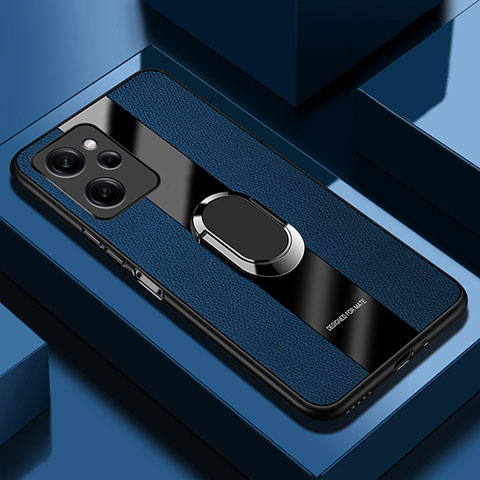 Custodia Silicone Morbida In Pelle Cover con Magnetico Anello Supporto PB1 per Xiaomi Poco X5 Pro 5G Blu