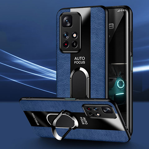 Custodia Silicone Morbida In Pelle Cover con Magnetico Anello Supporto PB1 per Xiaomi Redmi 10 (2022) Blu