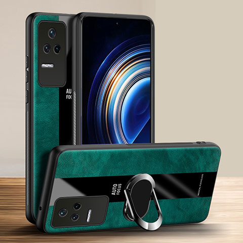 Custodia Silicone Morbida In Pelle Cover con Magnetico Anello Supporto PB1 per Xiaomi Redmi K50 5G Verde