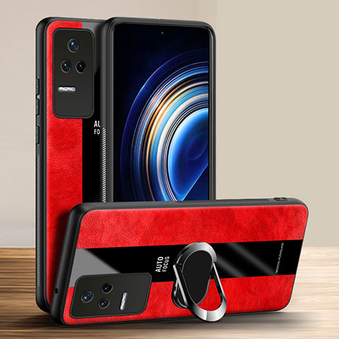 Custodia Silicone Morbida In Pelle Cover con Magnetico Anello Supporto PB1 per Xiaomi Redmi K50 Pro 5G Rosso