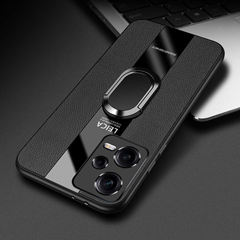 Custodia Silicone Morbida In Pelle Cover con Magnetico Anello Supporto PB1 per Xiaomi Redmi Note 12 Explorer Nero