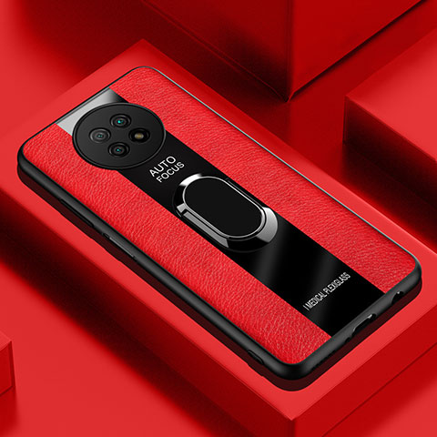 Custodia Silicone Morbida In Pelle Cover con Magnetico Anello Supporto PB1 per Xiaomi Redmi Note 9 5G Rosso