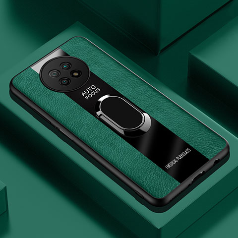 Custodia Silicone Morbida In Pelle Cover con Magnetico Anello Supporto PB1 per Xiaomi Redmi Note 9T 5G Verde