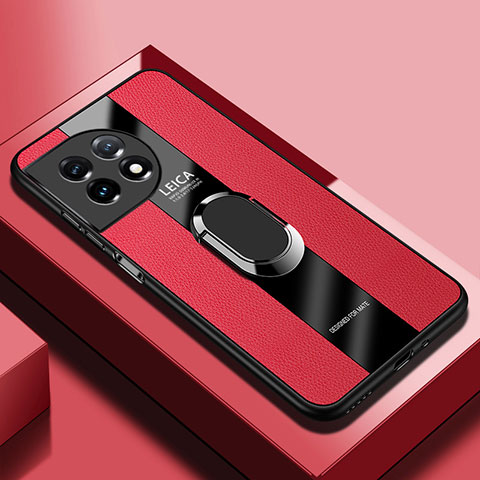 Custodia Silicone Morbida In Pelle Cover con Magnetico Anello Supporto PB2 per OnePlus 11 5G Rosso