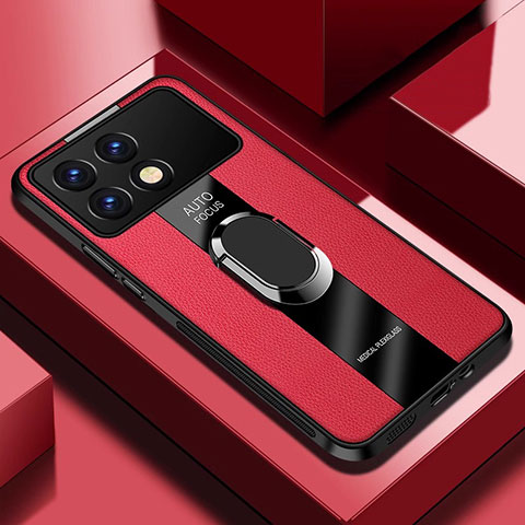 Custodia Silicone Morbida In Pelle Cover con Magnetico Anello Supporto PB2 per Xiaomi Redmi K70 Pro 5G Rosso