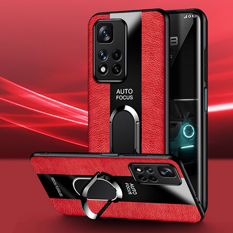 Custodia Silicone Morbida In Pelle Cover con Magnetico Anello Supporto PB2 per Xiaomi Redmi Note 11 Pro+ Plus 5G Rosso