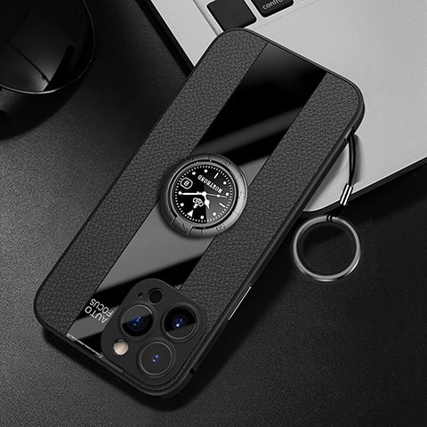 Custodia Silicone Morbida In Pelle Cover con Magnetico Anello Supporto per Apple iPhone 14 Pro Max Nero