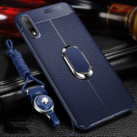 Custodia Silicone Morbida In Pelle Cover con Magnetico Anello Supporto per Huawei Honor 9X Blu