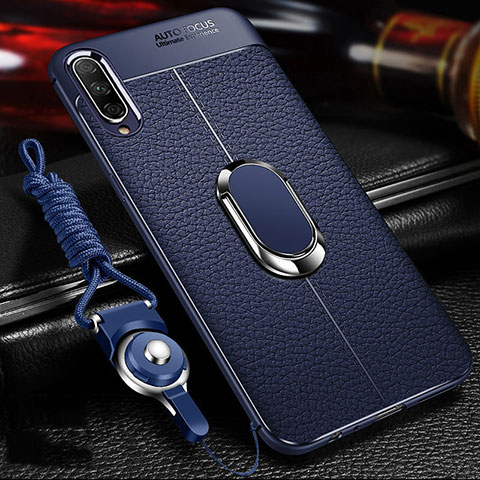 Custodia Silicone Morbida In Pelle Cover con Magnetico Anello Supporto per Huawei P Smart Pro (2019) Blu