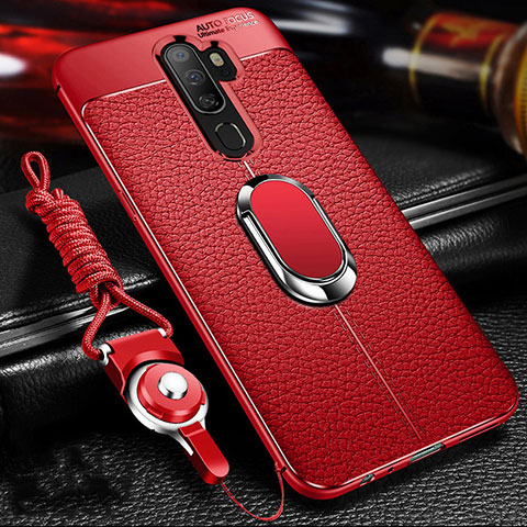 Custodia Silicone Morbida In Pelle Cover con Magnetico Anello Supporto per Oppo A11 Rosso