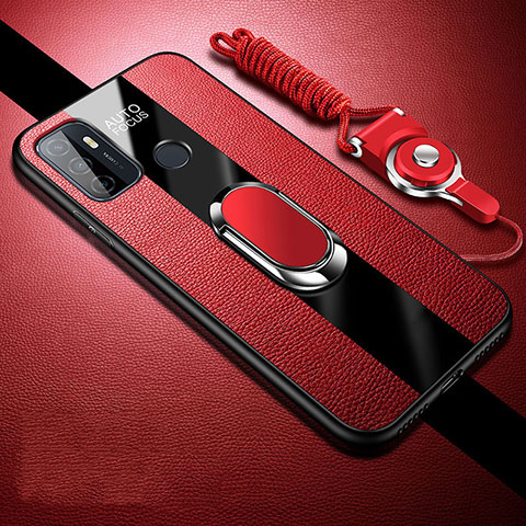 Custodia Silicone Morbida In Pelle Cover con Magnetico Anello Supporto per Oppo A53s Rosso