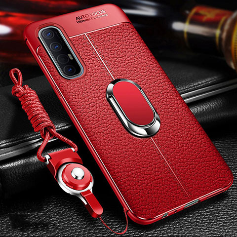 Custodia Silicone Morbida In Pelle Cover con Magnetico Anello Supporto per Oppo Find X2 Neo Rosso