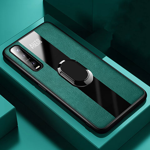 Custodia Silicone Morbida In Pelle Cover con Magnetico Anello Supporto per Oppo Find X2 Pro Verde