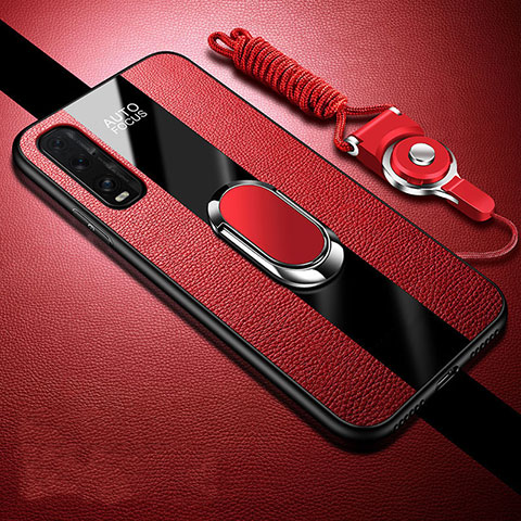 Custodia Silicone Morbida In Pelle Cover con Magnetico Anello Supporto per Oppo Find X2 Rosso