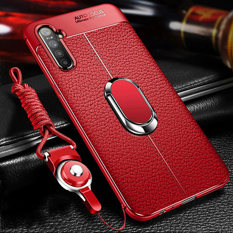 Custodia Silicone Morbida In Pelle Cover con Magnetico Anello Supporto per Realme XT Rosso