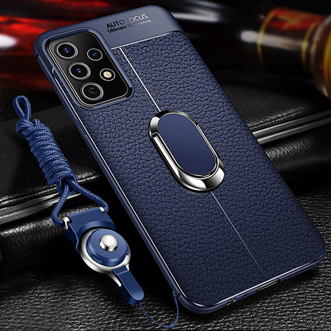 Custodia Silicone Morbida In Pelle Cover con Magnetico Anello Supporto per Samsung Galaxy A52 5G Blu