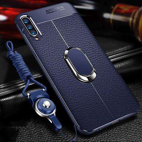 Custodia Silicone Morbida In Pelle Cover con Magnetico Anello Supporto per Samsung Galaxy A90 5G Blu