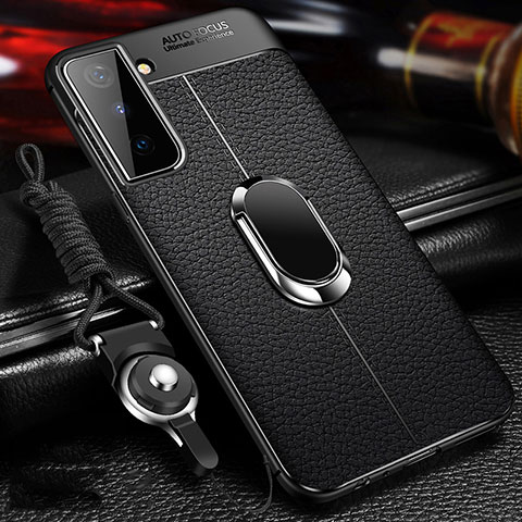 Custodia Silicone Morbida In Pelle Cover con Magnetico Anello Supporto per Samsung Galaxy S21 FE 5G Nero