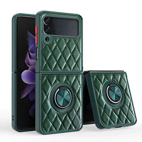 Custodia Silicone Morbida In Pelle Cover con Magnetico Anello Supporto per Samsung Galaxy Z Flip3 5G Verde