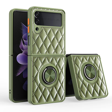 Custodia Silicone Morbida In Pelle Cover con Magnetico Anello Supporto per Samsung Galaxy Z Flip3 5G Verde Militare