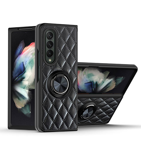 Custodia Silicone Morbida In Pelle Cover con Magnetico Anello Supporto per Samsung Galaxy Z Fold3 5G Nero