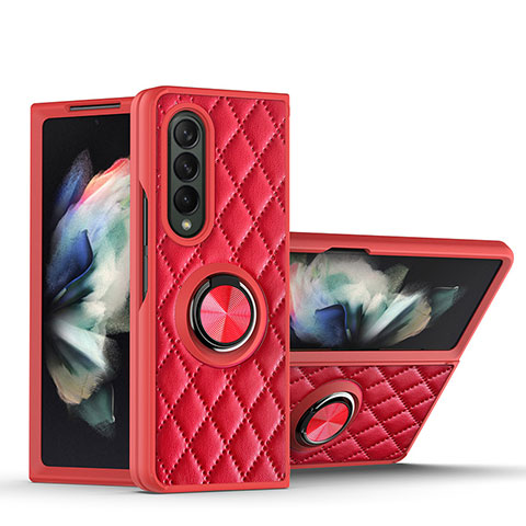 Custodia Silicone Morbida In Pelle Cover con Magnetico Anello Supporto per Samsung Galaxy Z Fold3 5G Rosso