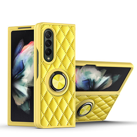 Custodia Silicone Morbida In Pelle Cover con Magnetico Anello Supporto per Samsung Galaxy Z Fold4 5G Giallo